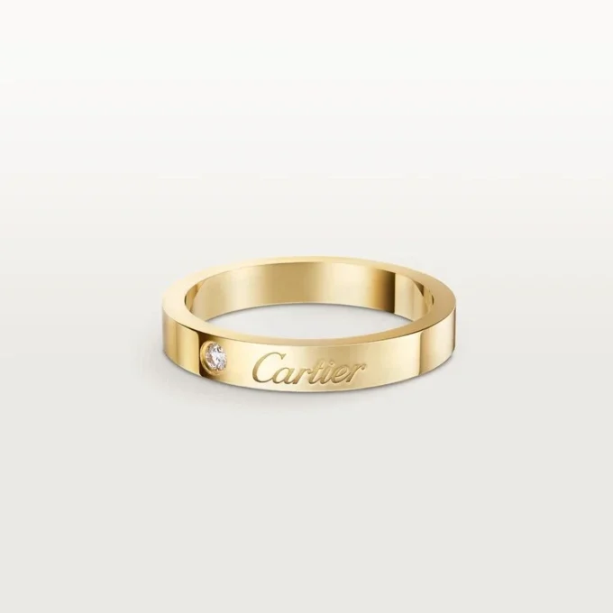C De Cartier giftering, 3 mm bredde, 1 diamant C De Cartier giftering, 3 mm bredde, 1 diamant