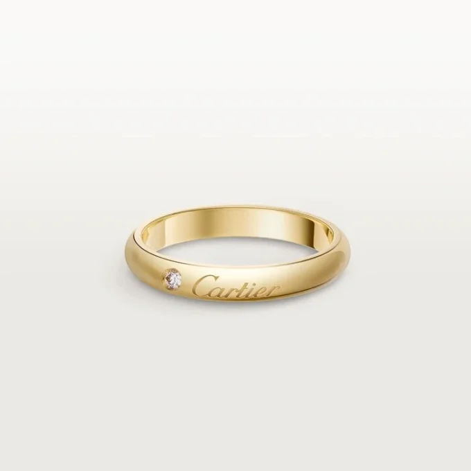 C De Cartier giftering, 3 mm bredde, 1 diamant C De Cartier giftering, 3 mm bredde, 1 diamant