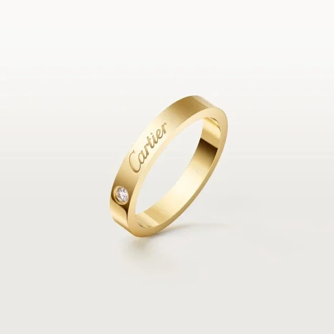 C De Cartier giftering, 3 mm bredde, 1 diamant C De Cartier giftering, 3 mm bredde, 1 diamant