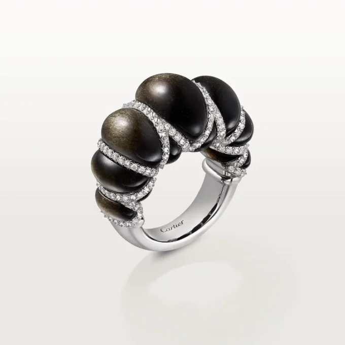 Cartier Libre Tressage-ring, obsidian, diamanter