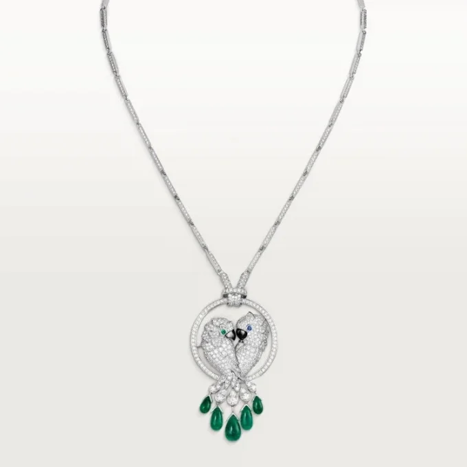 Faune Et Flore De Cartier-halskjede, smaragddråper, pavé Faune Et Flore De Cartier-halskjede, smaragddråper, pavé