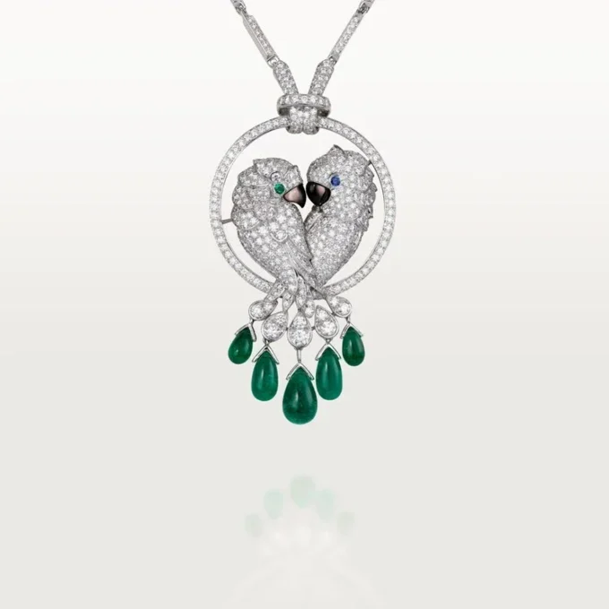 Faune Et Flore De Cartier-halskjede, smaragddråper, pavé Faune Et Flore De Cartier-halskjede, smaragddråper, pavé