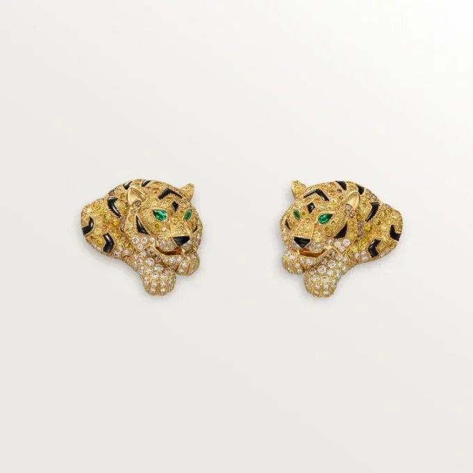 Faune Et Flore De Cartier-øreringer, gule, oransje og brune diamanter, pavé