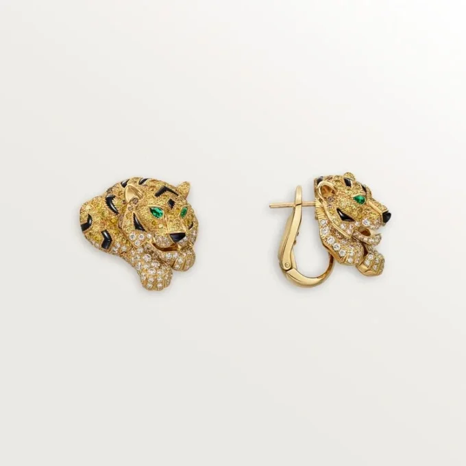 Faune Et Flore De Cartier-øreringer, gule, oransje og brune diamanter, pavé