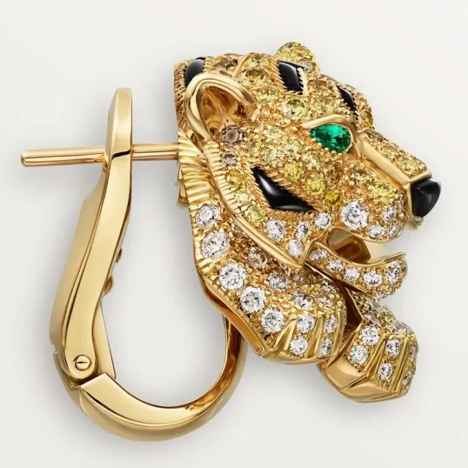 Faune Et Flore De Cartier-øreringer, gule, oransje og brune diamanter, pavé