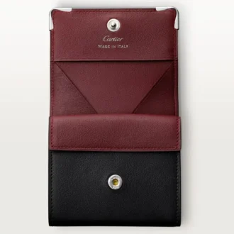 Firkantet myntpung, Must De Cartier – svart kalveskinn, rustfritt stålfinish – Cartier