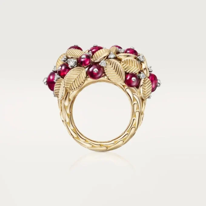 Grain De Cafe-ring, rubellitt, delvis pavé