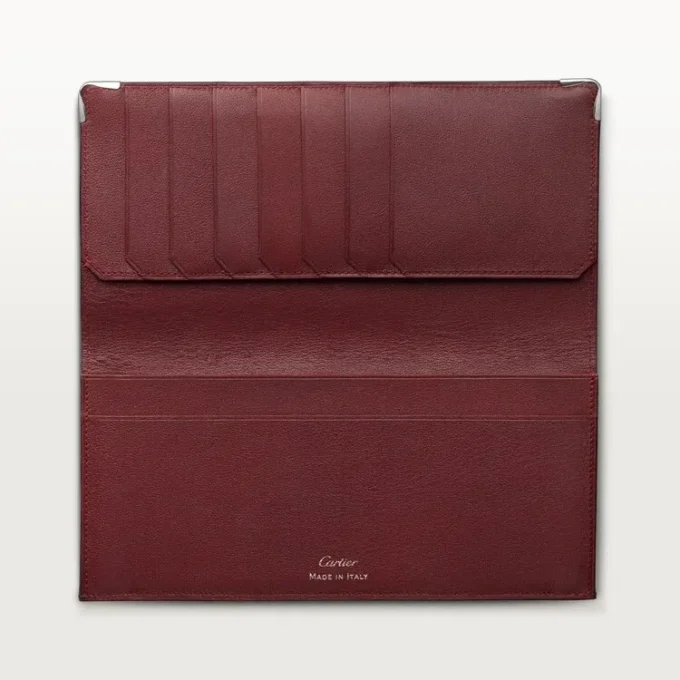 Internasjonal lommebok med gussets, Must De Cartier – svart kalveskinn, rustfritt stålfinish – Cartier