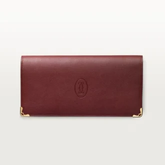 Internasjonal lommebok med sidefolder, Must De Cartier – burgunder kalveskinn, gullfinish – Cartier