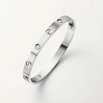 Love-armbånd, klassisk modell, børstet, 4 diamanter