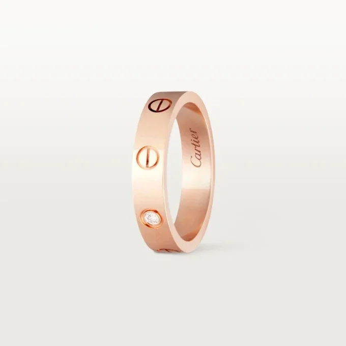 Love-vielsesring, 1 diamant – rosagull, diamant – Cartier