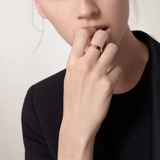 Love-vielsesring, 1 diamant – rosagull, diamant – Cartier