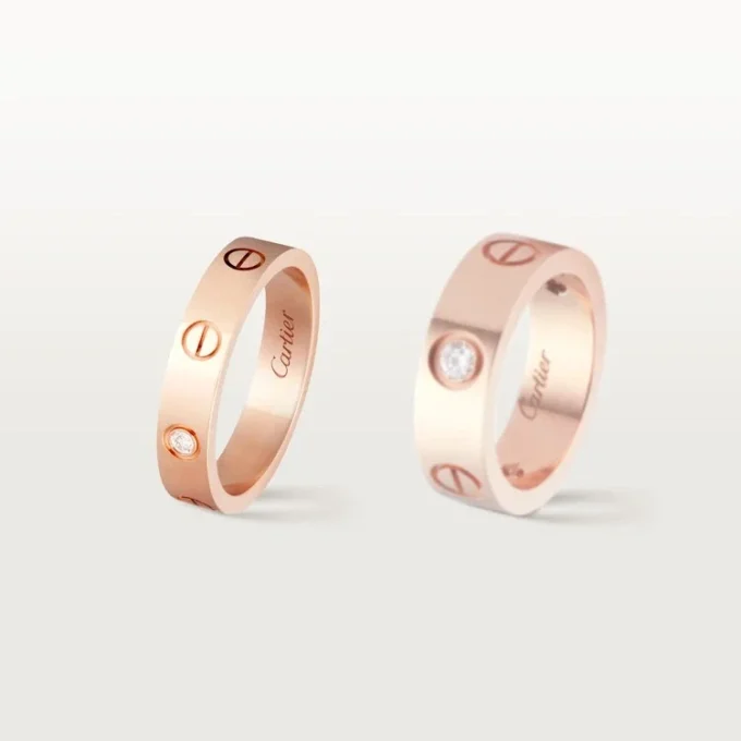 Love-vielsesring, 1 diamant – rosagull, diamant – Cartier