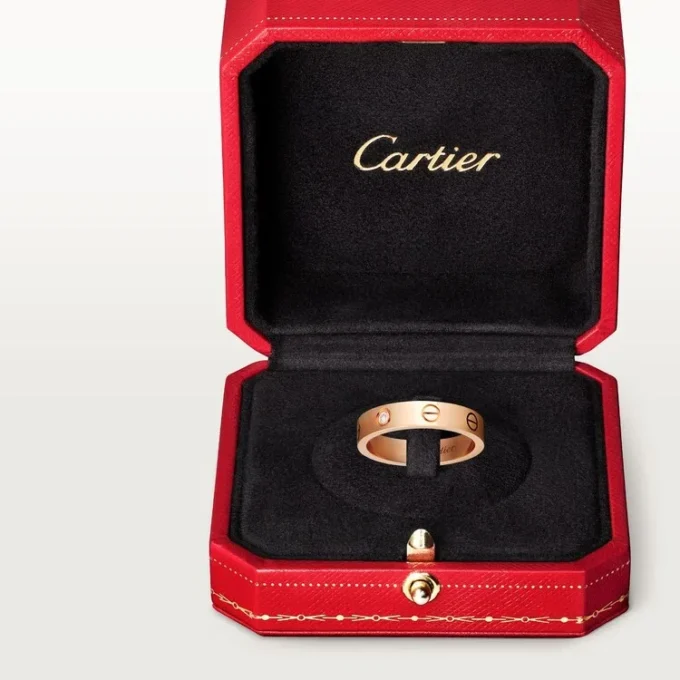 Love-vielsesring, 1 diamant – rosagull, diamant – Cartier