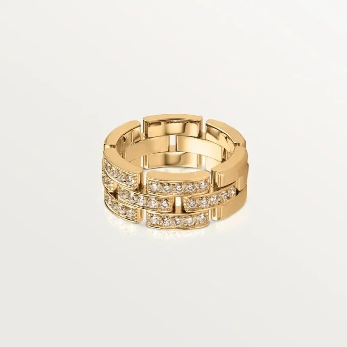 Maillon Panthere-ring, 3 halve rader med diamantbelegg – gult gull, diamanter – Cartier