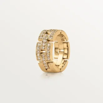 Maillon Panthere-ring, 3 halve rader med diamantbelegg – gult gull, diamanter – Cartier
