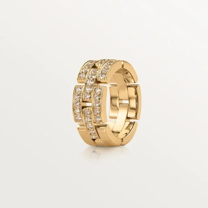 Maillon Panthere-ring, 3 halve rader med diamantbelegg – gult gull, diamanter – Cartier