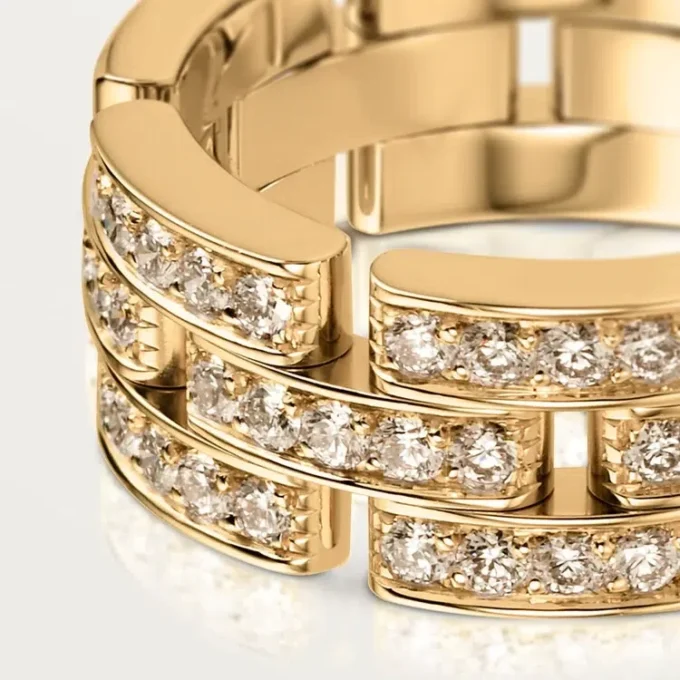 Maillon Panthere-ring, 3 halve rader med diamantbelegg – gult gull, diamanter – Cartier