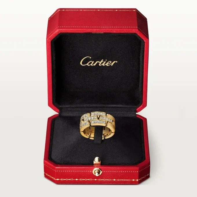 Maillon Panthere-ring, 3 halve rader med diamantbelegg – gult gull, diamanter – Cartier