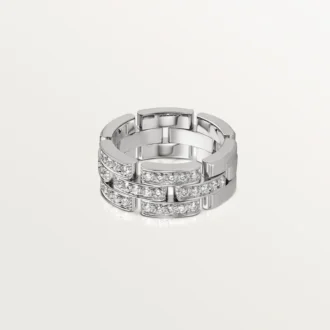 Maillon Panthere-ring, 3 halve rader med diamantbelegg – hvitt gull, diamanter – Cartier