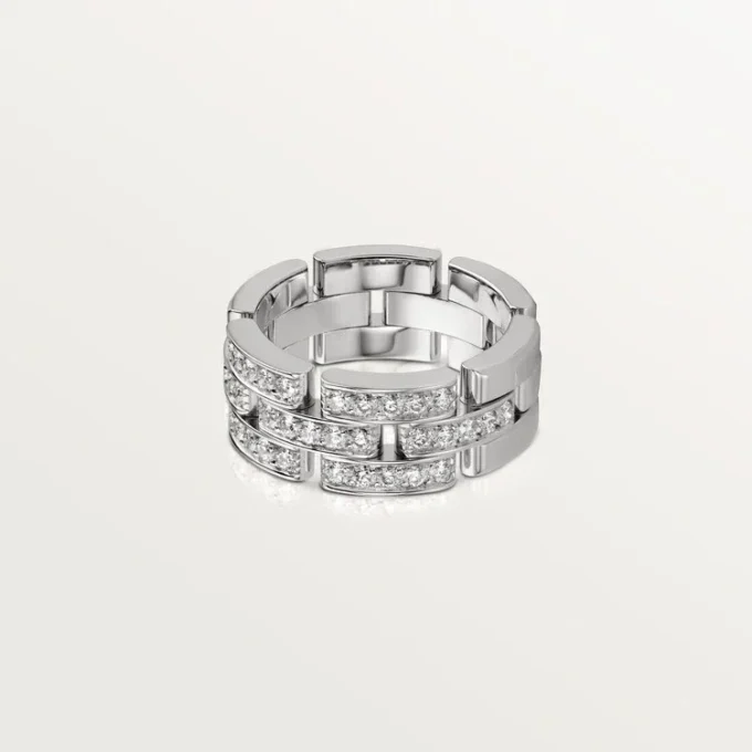 Maillon Panthere-ring, 3 halve rader med diamantbelegg – hvitt gull, diamanter – Cartier