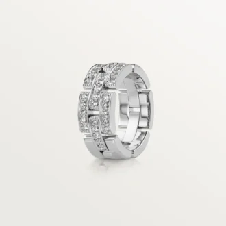 Maillon Panthere-ring, 3 halve rader med diamantbelegg – hvitt gull, diamanter – Cartier