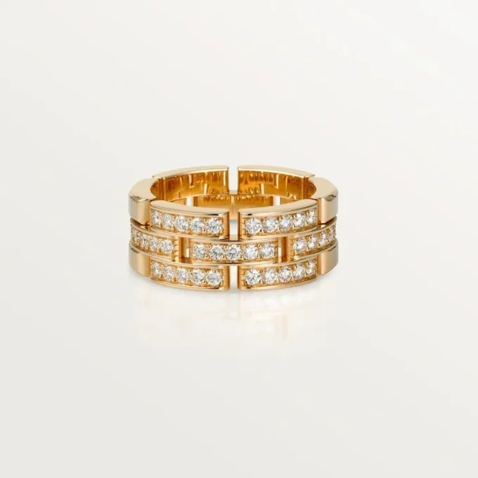 Maillon Panthere-ring, 3 halve rader med diamantbelegg – rosa gull, diamanter – Cartier