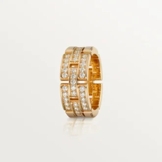 Maillon Panthere-ring, 3 halve rader med diamantbelegg – rosa gull, diamanter – Cartier