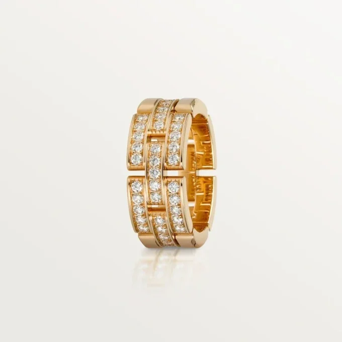 Maillon Panthere-ring, 3 halve rader med diamantbelegg – rosa gull, diamanter – Cartier