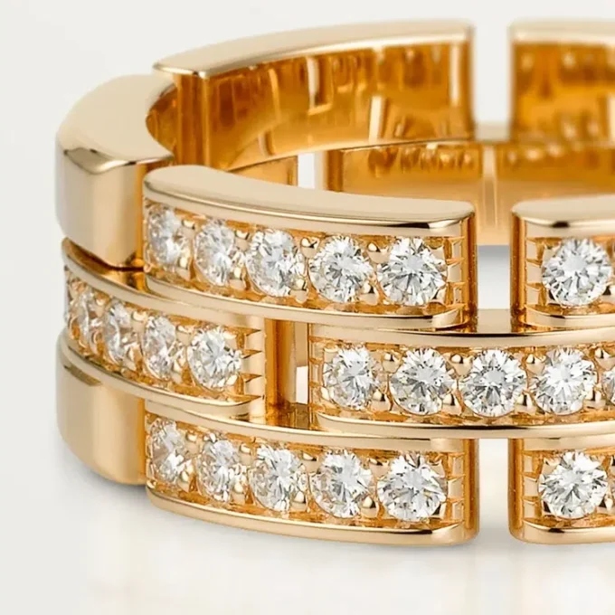 Maillon Panthere-ring, 3 halve rader med diamantbelegg – rosa gull, diamanter – Cartier