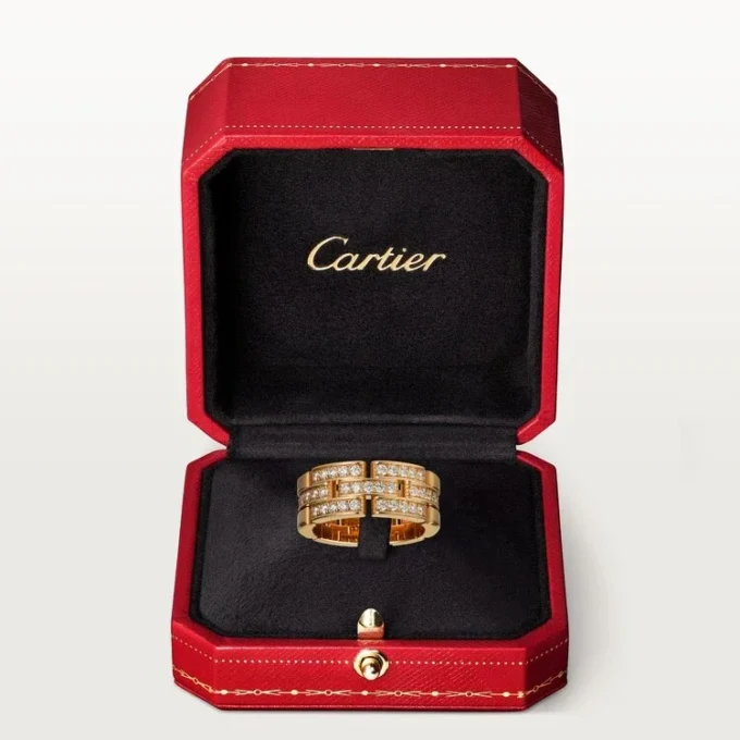 Maillon Panthere-ring, 3 halve rader med diamantbelegg – rosa gull, diamanter – Cartier