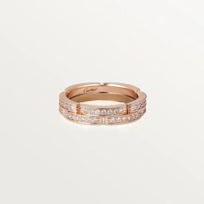 Maillon Panthere tynn giftering, 2 halve rader med diamantbelegg – rosa gull, diamanter – Cartier