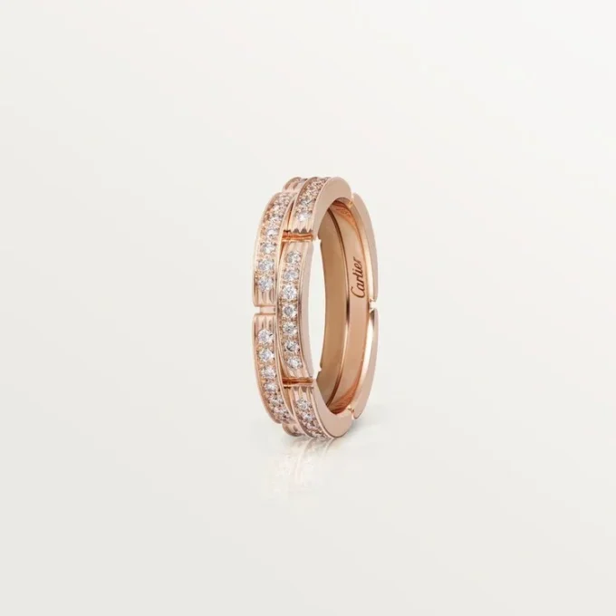 Maillon Panthere tynn giftering, 2 halve rader med diamantbelegg – rosa gull, diamanter – Cartier