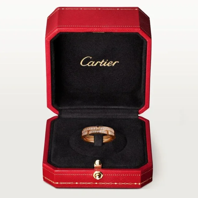 Maillon Panthere tynn giftering, 2 halve rader med diamantbelegg – rosa gull, diamanter – Cartier