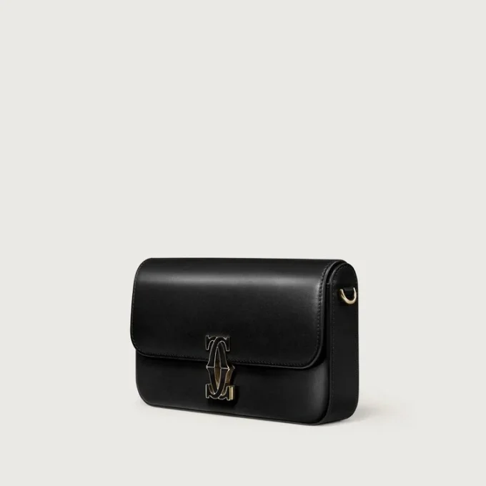 Mini-kjedeveske, Double C De Cartier – svart kalveskinn, gull og svart emaljefinish – Cartier