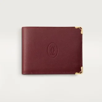 Mynt/seddel/burgunder kalveskinn, gullfinish – Cartier