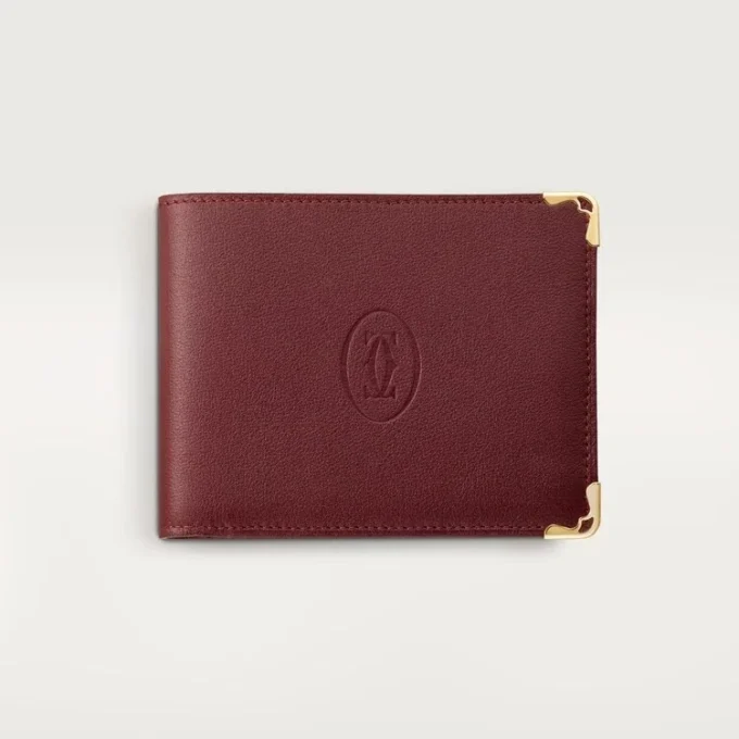 Mynt/seddel/burgunder kalveskinn, gullfinish – Cartier