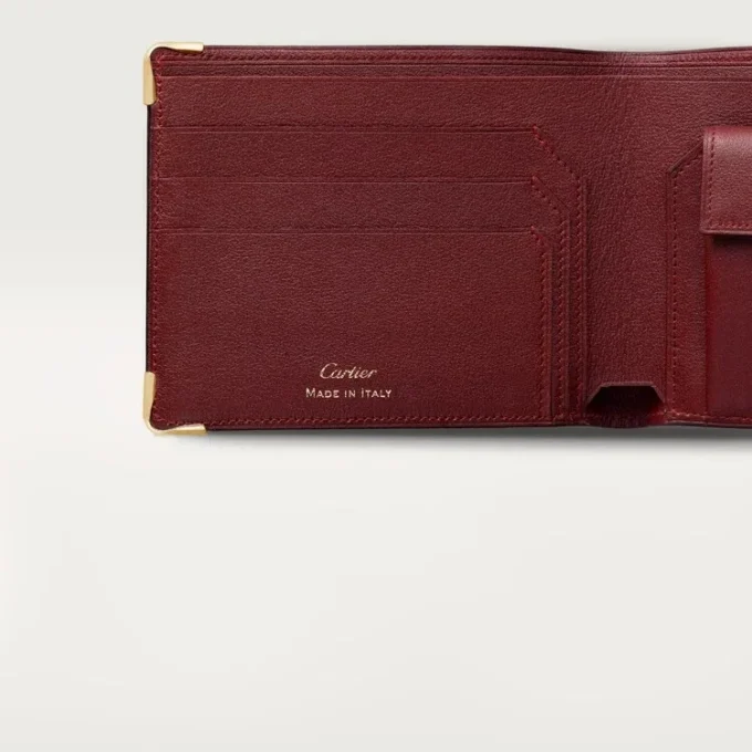 Mynt/seddel/burgunder kalveskinn, gullfinish – Cartier