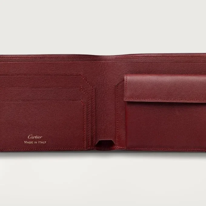 Mynt/seddel/burgunder kalveskinn, gullfinish – Cartier