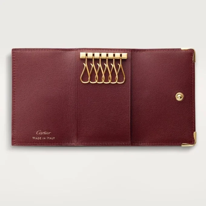 Nøkkelring med 6 nøkler, Must De Cartier – burgunderrødt kalveskinn, gullfinish – Cartier