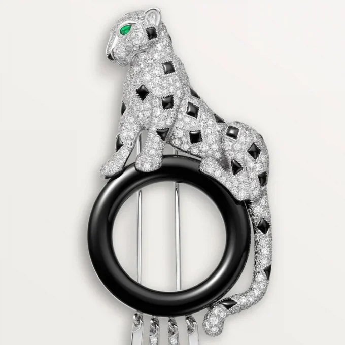 Panthere De Cartier-brosje – hvitt gull, smaragder, onyx, diamanter – Cartier