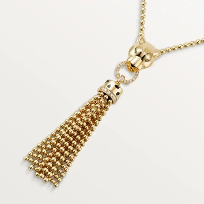 Panthere De Cartier-halskjede – gult gull, svart lakk, tsavorittgranater, onyx, diamanter – Cartier