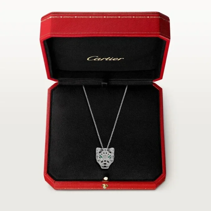 Panthere De Cartier-halskjede – hvitt gull, smaragder, diamanter, onyx – Cartier