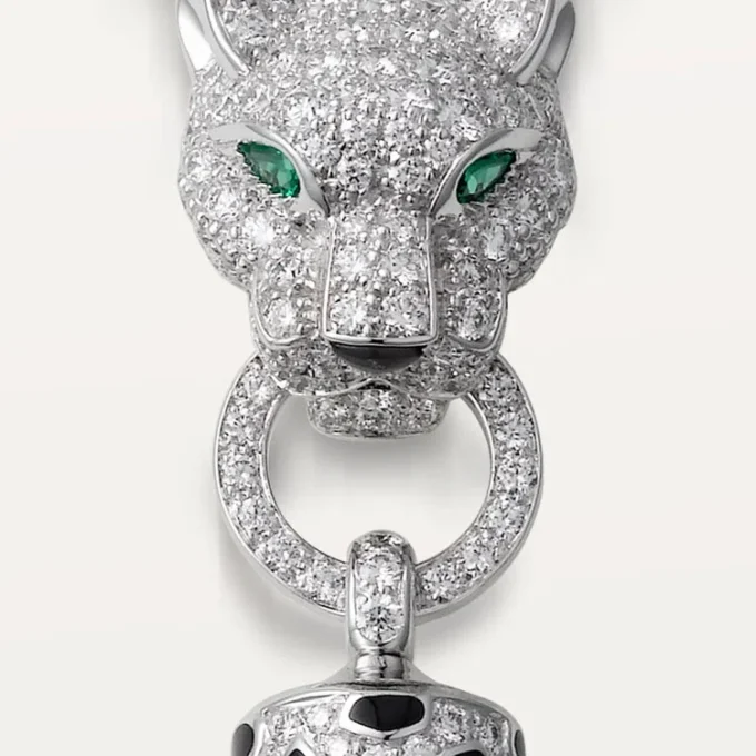 Panthere De Cartier-halskjede – hvitt gull, svart lakk, smaragder, onyx, diamanter – Cartier