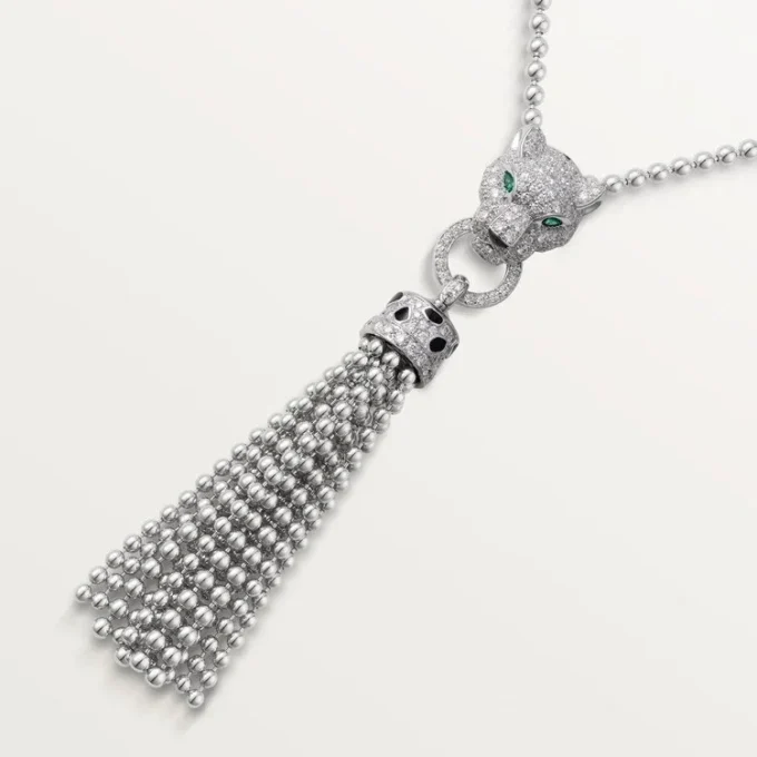 Panthere De Cartier-halskjede – hvitt gull, svart lakk, smaragder, onyx, diamanter – Cartier