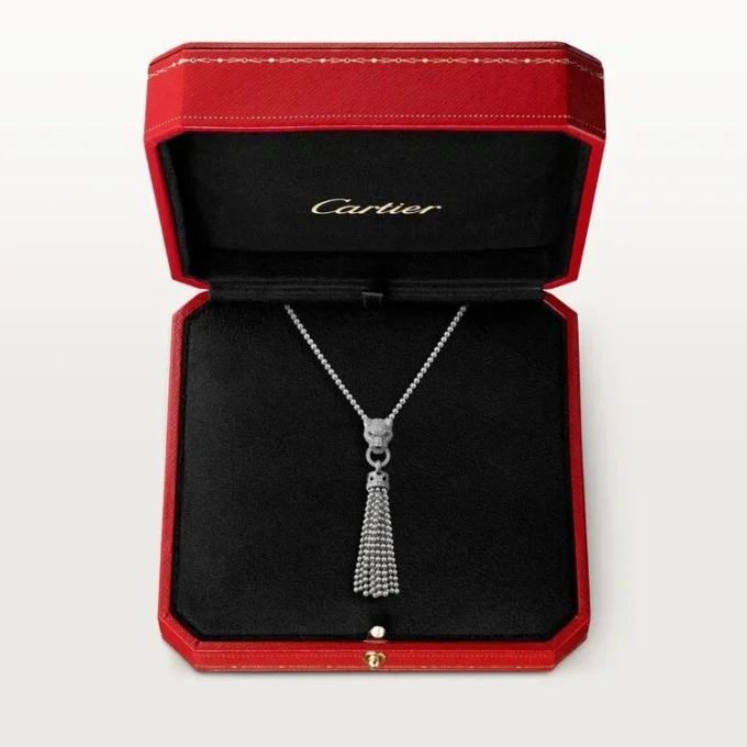 Panthere De Cartier-halskjede – hvitt gull, svart lakk, smaragder, onyx, diamanter – Cartier