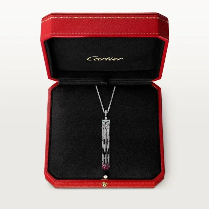 Panthere De Cartier langt halskjede, rubin, multi-wear, stor modell, pavé