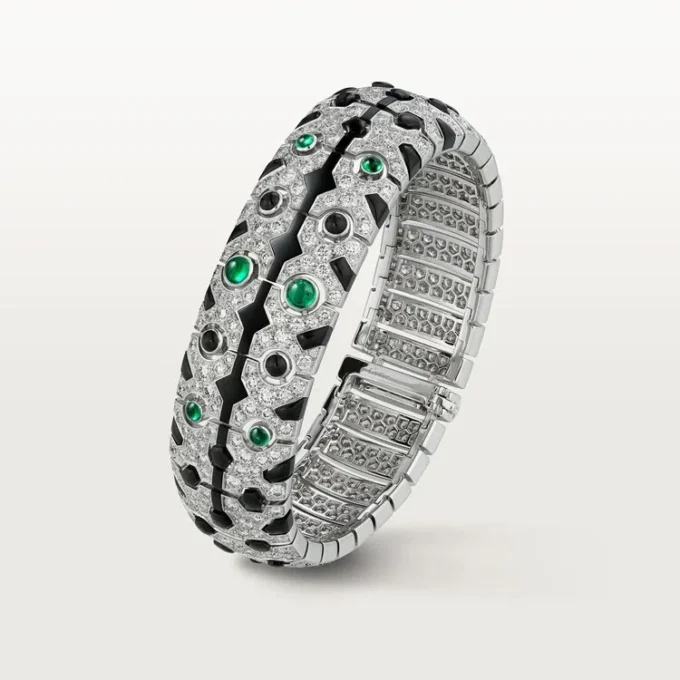 Panthere De Cartier mansjettarmbånd, smaragd, pavé