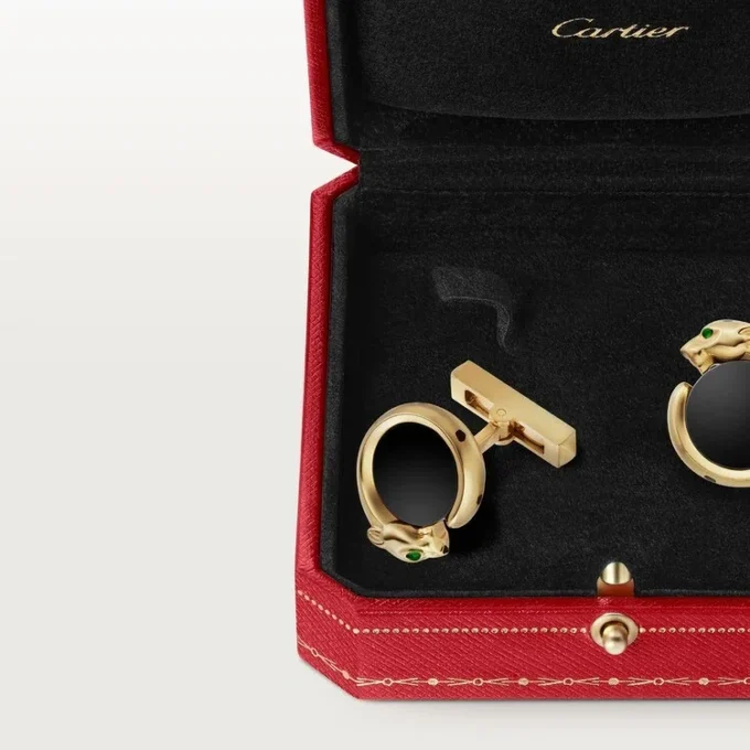 Panthere De Cartier mansjettknapper – gult gull, onyx, tsavoritter og svart lakk – Cartier