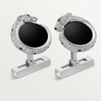 Panthere De Cartier mansjettknapper – rhodinert hvitt gull, diamanter, smaragder, onyx – Cartier